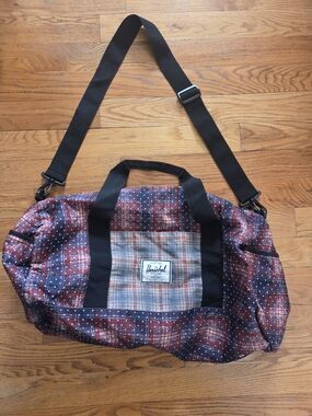 Herschel Supply Company Red and Navy Plaid Duffel Bag